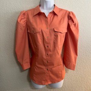 Button down stretch puff sleeve   - XL - Peach